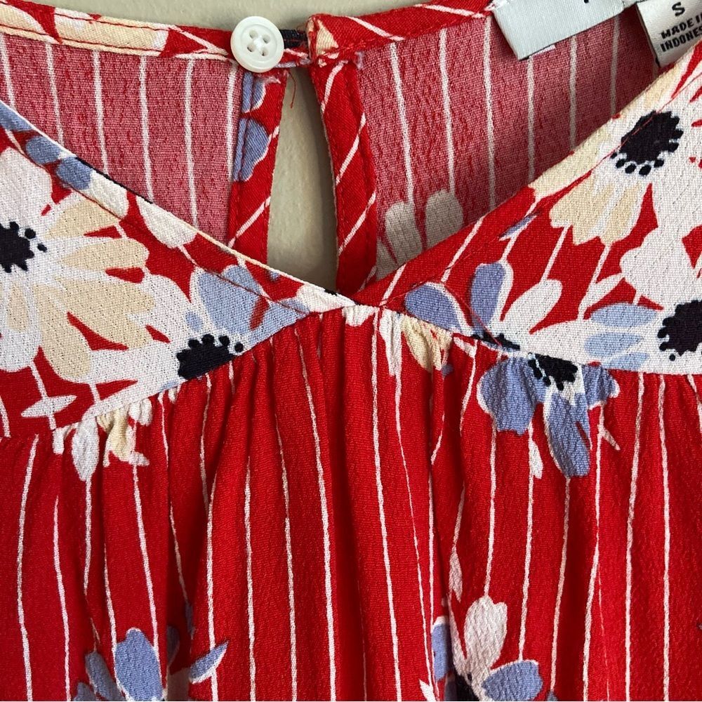 Madewell Rhyme Top in Daisy Society High Low Cap Sleeves Pinstripes Red Size S - Picture 7 of 12